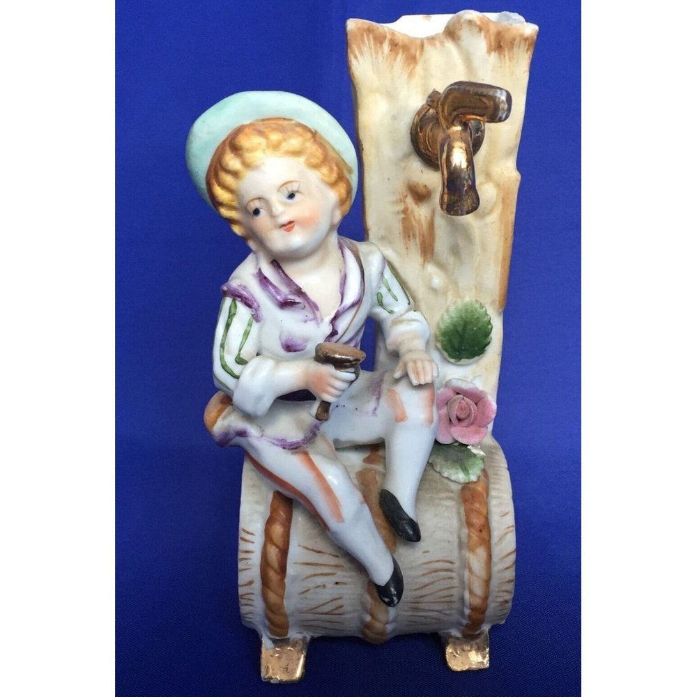 Unbranded Spill Vase Porcelain Multicolor Vintage Boy on Barrel‎ Figurine OS